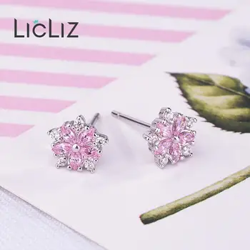 LicLiz Noi Argint 925 Floare Roșie Cercei Stud pentru Femei Roz Zircon Diamant Sakura Cercel 925 Bijuterii LE0607