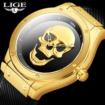 LIGE 2020 New Sosire Stil Pirat Craniu de Cuarț Bărbați Ceasuri Militare Silicon Brand Ceas Sport Barbati Impermeabile Relogio Masculino