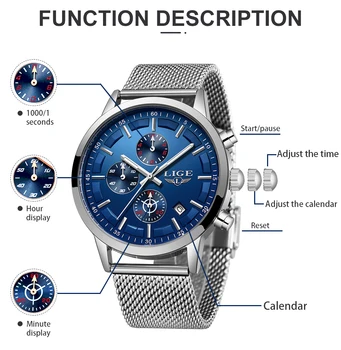 LIGE cadouri pentru bărbați ceasuri high end de brand de argint ceas casual bărbați Cuarț ceas din oțel inoxidabil rezistent la apa ceasul Relogio Masculino