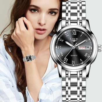 LIGE Femei de Moda Ceasuri Femei Top Brand de Lux din Oțel Inoxidabil Calendar Sport Cuarț Ceas Femei Brățară Ceas rezistent la apa