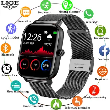 LIGE Nou de apelare Bluetooth Ceas Inteligent Bărbați Femei Full Touch de Fitness Tracker Tensiunii Arteriale Femei Inteligente Smartwatch Pentru Xiaomi, Huawei