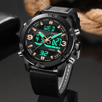 LIGE Noua Moda Sport Mens Ceasuri de Top de Brand de Lux Analogic Digital Ceas cu LED pentru Bărbați Impermeabile din Piele Ceas Relogio Masculino
