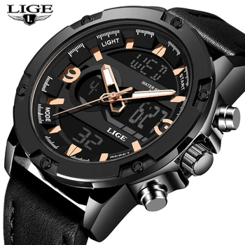LIGE Noua Moda Sport Mens Ceasuri de Top de Brand de Lux Analogic Digital Ceas cu LED pentru Bărbați Impermeabile din Piele Ceas Relogio Masculino
