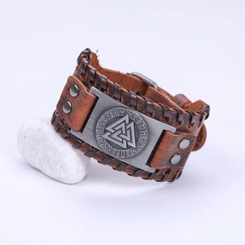 LIKGREAT Slave Norvegia Valknut Amuleta din Piele Bratari Gravate Scandinave Triunghi Viking Bratari Rune Bărbați Brățară Cadouri
