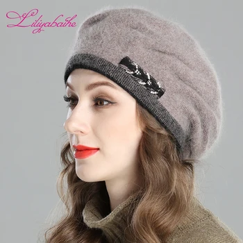 Liliyabaihe Nou stil de iarna pentru femei bereta tricotate din lână de angora bereta Decor în stil European dublă Pălărie cald
