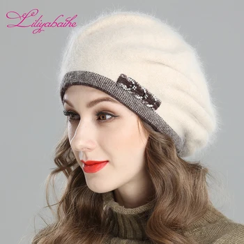 Liliyabaihe Nou stil de iarna pentru femei bereta tricotate din lână de angora bereta Decor în stil European dublă Pălărie cald