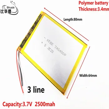 Linia 3 Litri de energie a bateriei Bun Qulity 3.7 V 2500mAH 346480 Polimer litiu-ion / Li-ion pentru tablet pc-ul BĂNCII,GPS,mp3,mp4