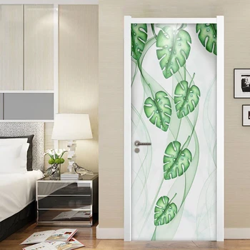 Liniile abstracte Frunze Verzi Ușa Autocolant PVC autoadezive Decorative Impermeabil Decalcomanii de Perete Camera de zi Dormitor Murală Tapet