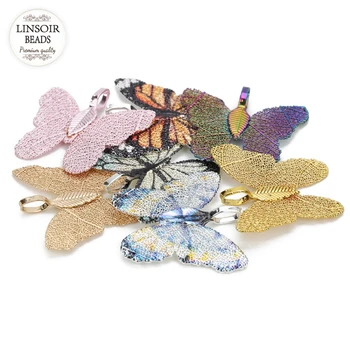 LINSOIR 2018 Noi 2 buc/lot 7 Culori Fluture Plutind Farmece Pandantive 31*29mm Pentru Diy Colier Handmade Bijuterii