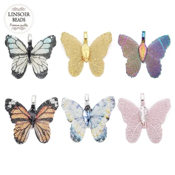 LINSOIR 2018 Noi 2 buc/lot 7 Culori Fluture Plutind Farmece Pandantive 31*29mm Pentru Diy Colier Handmade Bijuterii