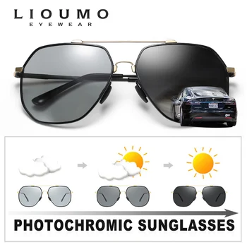 LIOUMO Fotocromice de Conducere Polarizat ochelari de Soare Barbati Femei Memorie Metal Hexagon Ochelari de Soare de Culoare Schimbare UV400 zonnebril heren