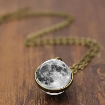 LISMNew personalitate simple față-verso minge de sticlă luna timp pandantiv colier populare bijuterii