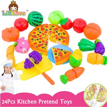 LittLove 24 de Piese Pretinde Juca Bucătărie Cina de Tăiere Tratează Distractiv de a Juca Set de Alimente 3D DIY Viață Jucarii pentru Copii