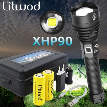 Litwod lanterna led-uri XHP90 Lanterna de putere 26650 18650 baterie puternic Tactice lanterna Flash de lumină pentru exterior vânătoare lumina