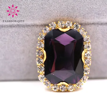 Livrare gratuita Aur baza Dreptunghiulară formă octogonală Deep purple coase pe pietre de Cristal de sticlă butonul DIY accesorii de îmbrăcăminte