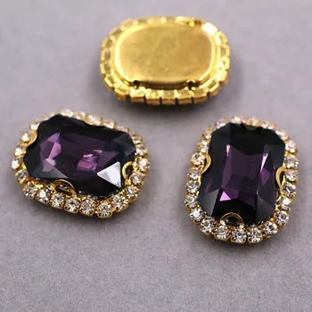 Livrare gratuita Aur baza Dreptunghiulară formă octogonală Deep purple coase pe pietre de Cristal de sticlă butonul DIY accesorii de îmbrăcăminte