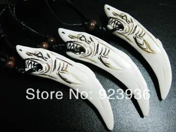 LIVRARE GRATUITA o Mulțime 10 buc MÎNA - TIBET Faux bărbați rece tibet rechin alb design iac os sculptat magic pandantiv&colier