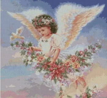Livrare gratuita Top de Calitate numărat goblen kit de flori înger cu pasăre HAE-RW007