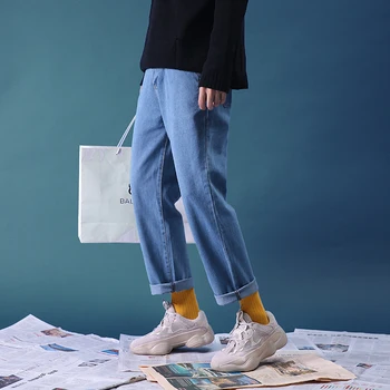 LIZIBILE Barbati Blugi Pantaloni Drepte Mens Japoneză Streetwear Salopete Denim Pantaloni sex Masculin Hiphop Retro Negru Blugi Pantaloni