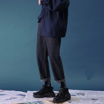 LIZIBILE Barbati Blugi Pantaloni Drepte Mens Japoneză Streetwear Salopete Denim Pantaloni sex Masculin Hiphop Retro Negru Blugi Pantaloni