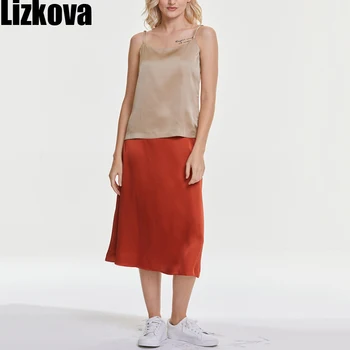 Lizkova Vară Satin Fusta Femei Talie Mare Strălucitoare Elegant Jupe 2021 Femei pe Genunchi-lungime Fusta Casual BS001