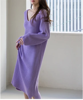 LMQ Noi 2020 toamna iarna femei v-neck pulover rochie de sex Feminin elegant Tricotate direct Colorate Lungi Pulover Rochie Bodycon