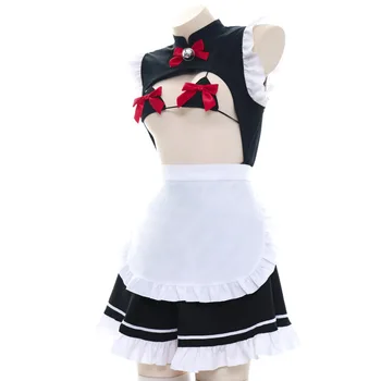 Lolita Fete Bust Deschide Menajera Costum Cosplay Anime Uniformă de Menajeră Sexy Cristina Tinuta Centura fundita Mini-Rochie Pentru Femei Picătură Navă