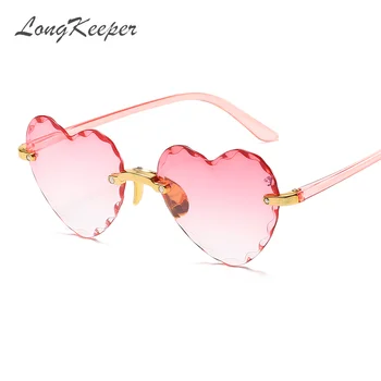 LongKeeper Inima în Formă de ochelari de Soare pentru Femei de Moda fără ramă cu Diamante Ochelari de Soare Drăguț Gradient Nuante UV400 Okulary