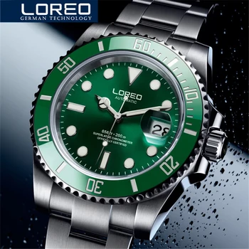 LOREO Brand de Apă Fantomă Serie Clasic de Apelare Verde de Lux pentru Bărbați Ceasuri Automate Oțel Inoxidabil rezistent la apa 200m Ceas Mecanic