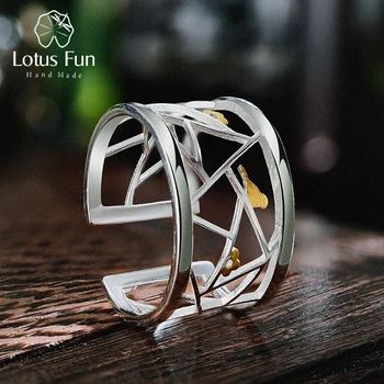 Lotus Distractiv Real Argint 925 Inel Deschis Bijuterii Fine Oriental Element de Decor Fereastră de Hârtie-cut Design Inele Pentru Femei