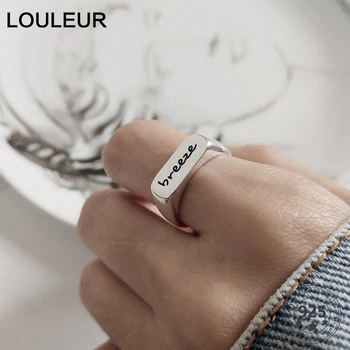 LouLeur Argint 925 Scrisoare Temperatura Deschide Inele Argint Pătrat Lucios Simplu Element De Design La Modă Inele Pentru Femei Bijuterii