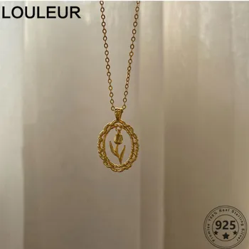 LouLeur Știri Argint 925 Colier De Aur Tulip Pandantiv Colier Pentru Femei Lanțul De La Gât Bijuterii Fine 2020 Trend