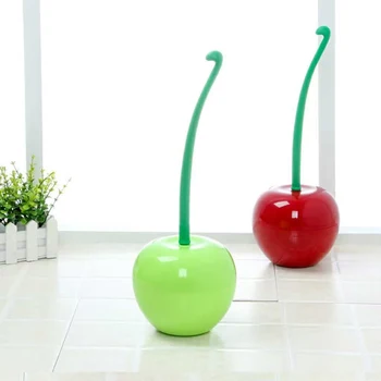 Lovely Cherry Forma Toaletă Perie Perie Wc & Holder Set Creativ Instrument De Curățare Plastic Accesorii De Baie Rosu Verde