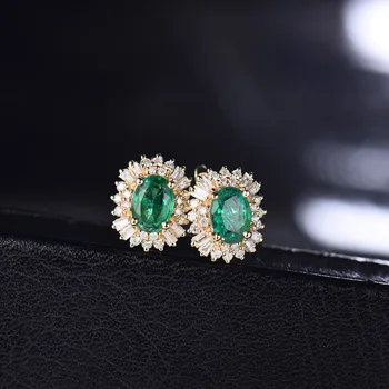 LOVERJEWELRY Moda Smarald Cercei Pentru Femeile Reale 18k Aur Galben 1.48 ct Naturale de Smarald Piatră prețioasă Diamante Doamna Cercei Cadou