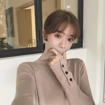 Lucyever Femei Guler Tricotate Pulover Pulover Toamna-Coreean Slim Moda Cu Maneci Lungi Buton Jumper Doamnelor Top De Bază 2020