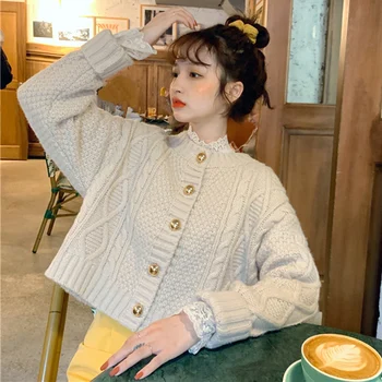 Lucyever Toamna Coreean Poftă De Mâncare Pulovere Tricotate Femei Vrac Solid Cardigan Cu Maneci Lungi Femei Casual, O-Neck Pulover Scurt De Sex Feminin