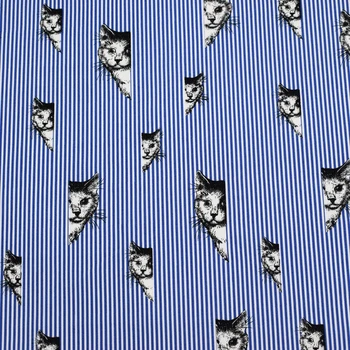 Lumina albastru pisica de imprimare benzi reactive de imprimare si vopsire Micro stretch tesatura de bumbac tricou rochie mozaic de ț telas