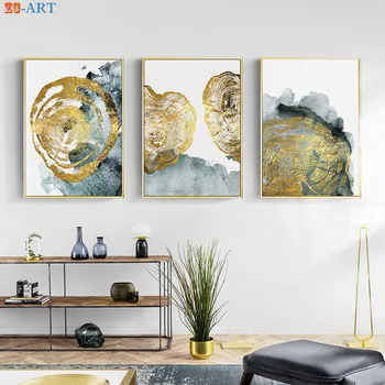 Lumina Albastru și de Culoare de Aur de Perete de Arta Acuarelei Moderne Canvas Wall Art Tablouri Postere si Printuri de Decorare Fotografii Neînrămate