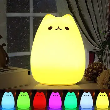 Lumina de noapte de Desene animate Drăguț Pisica Silicon LED Noapte Lumină Moale la Atingere, Atingeți Schimbare de Culoare Lampă de Noptieră Lumina de Noapte USB Acuzat Lampă Copii