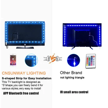 Lumina Led Strip, LED TV USB Iluminare RGB 5050 LED Strip Lumini Bandă Ribbon Control Bluetooth APP Pentru PC, Laptop, TV, Muzica Sync