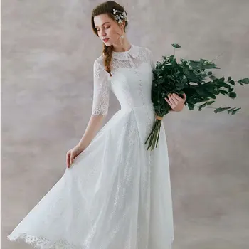 Lumina romantica Nunta платья Dantelă Rochie de Mireasa Elegant Vestido De Novia Halat De Mariage Glezna-Lungime Fermoar