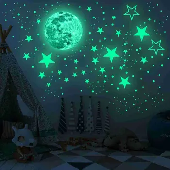Luminos, Luna și Stelele Autocolante de Perete pentru Camera Copii Copil Pepinieră Decor Acasă Decalcomanii de Perete Strălucire în Întuneric Plafon Dormitor