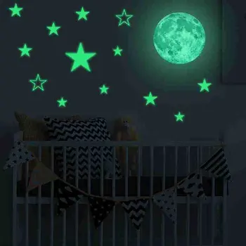 Luminos, Luna și Stelele Autocolante de Perete pentru Camera Copii Copil Pepinieră Decor Acasă Decalcomanii de Perete Strălucire în Întuneric Plafon Dormitor