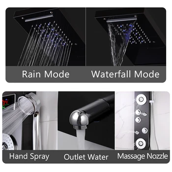 Lumină LED, Panouri de Duș Montat pe Perete 4 Funcția Cascada Set de Ploaie Cadă Mixer Robinet W/cabină de Duș de Mână Sistem