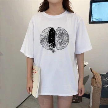 Luna de imprimare noi de vara pentru femei de moda Harajuku tricou casual, O-neck loose pentru femei T-shirt, blaturi