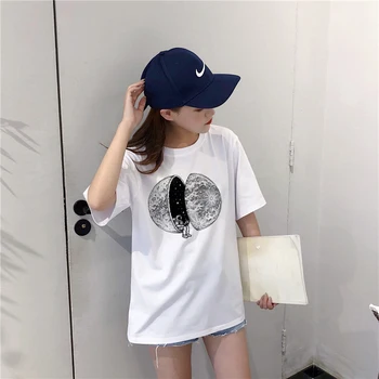 Luna de imprimare noi de vara pentru femei de moda Harajuku tricou casual, O-neck loose pentru femei T-shirt, blaturi