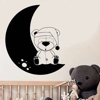 Luna Perete Decal Pepinieră Ursuleț De Jucărie Pentru Copii Dormitor Copii Copil De Cameră Decor Acasă De Vinil Autocolante Fereastră Somn Artă Murală M175