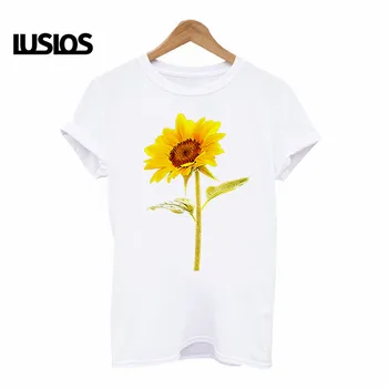 LUSLOS 2019 femei t shirt plus dimensiune femme de floarea-soarelui print hipster tricou casual alb harajuku streetwear tricouri femei haine