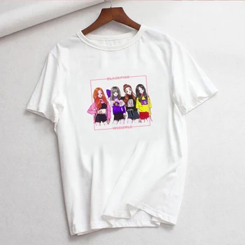 LUSLOS Femei Tricou de Vara cu Maneci Scurte Tricou Negru Roz-coreean Stele Imprimate Grafic Teuri pentru Femei Haine de Streetwear KPOP Tricou