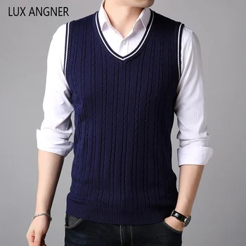 LUX ANGNER Toamnă Nouă Bărbați V Pulovere Gât pentru Bărbați fără Mâneci Dungi Vesta pulover Pulover Barbati coreean Subțire Pulover Casual Haine